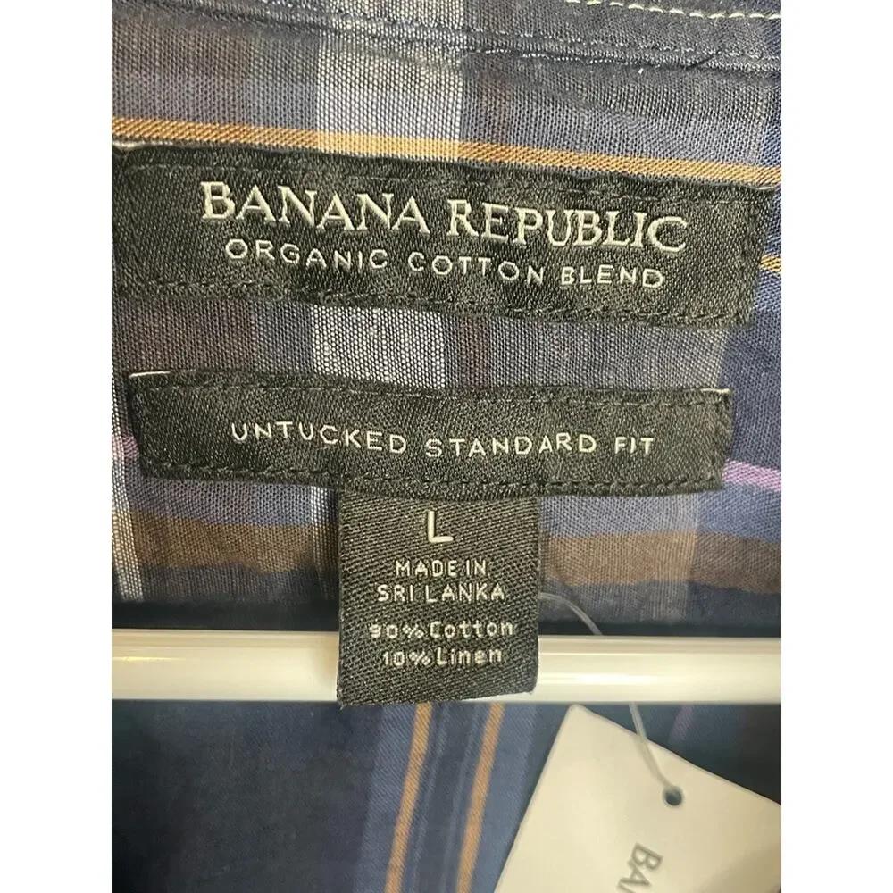 NWT Banana Republic Men's Button Shirt Sz L Organic Cotton Untucked Standard Fit